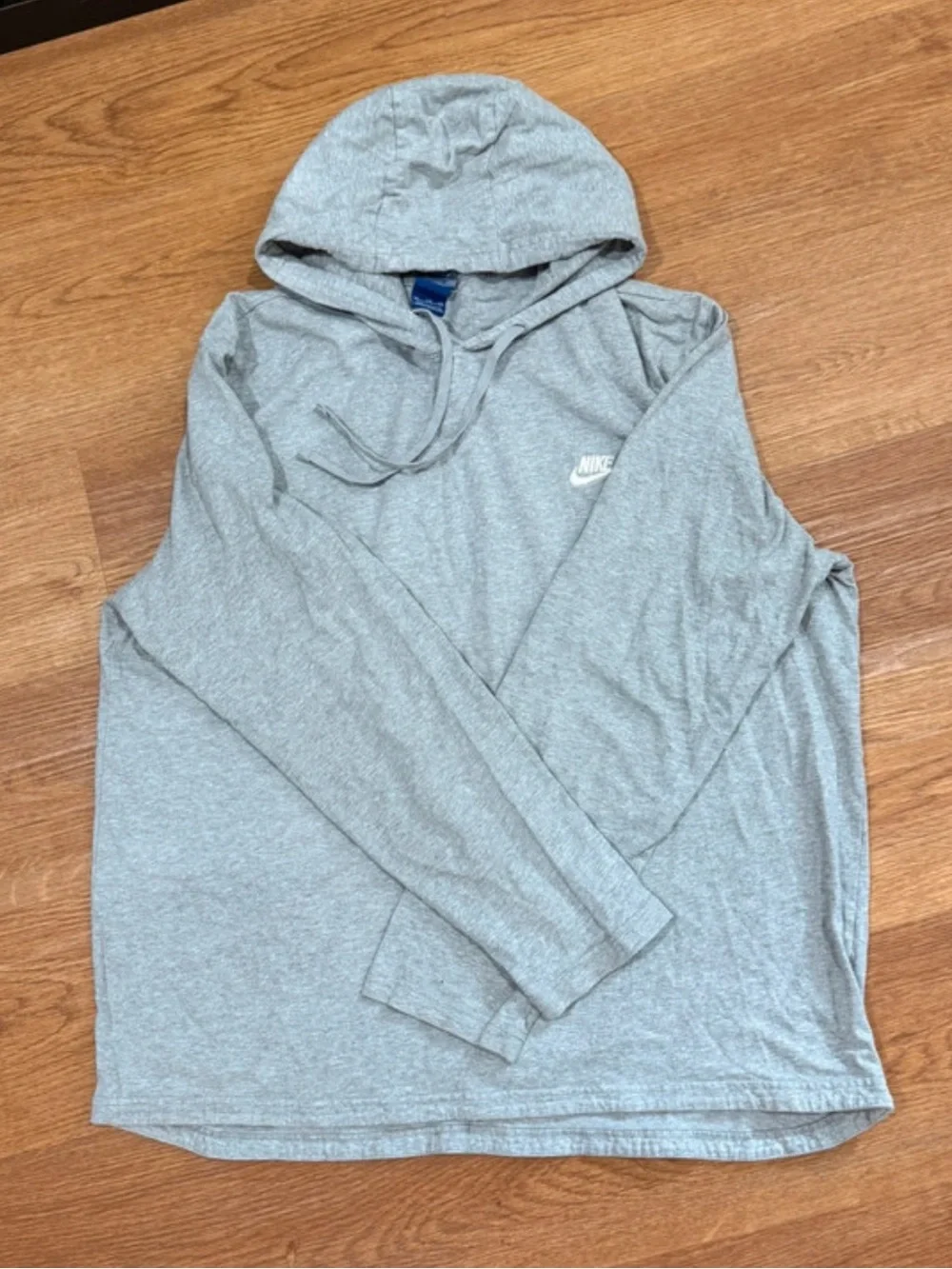 Nike Light Gray Men’s Hooded Pullover with White Swoosh